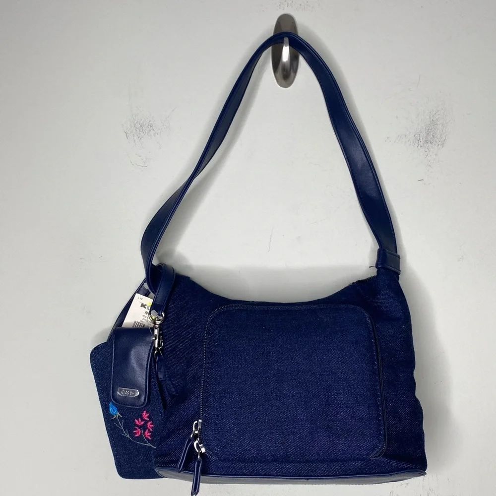 ✨NWT Croft & Barrow Vintage Y2K Denim Embroidered Floral Shoulder Purse